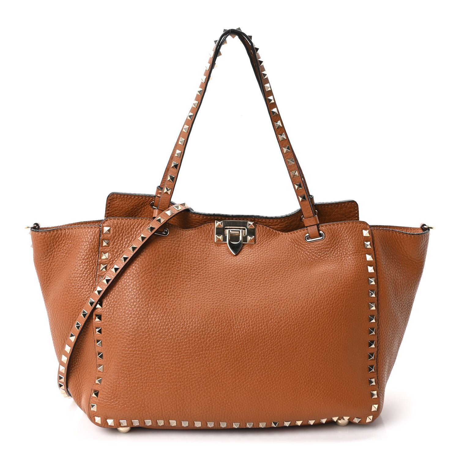 Valentino Garavani Pebbled Calfskin Medium Rockstud Tote Light Cuir
