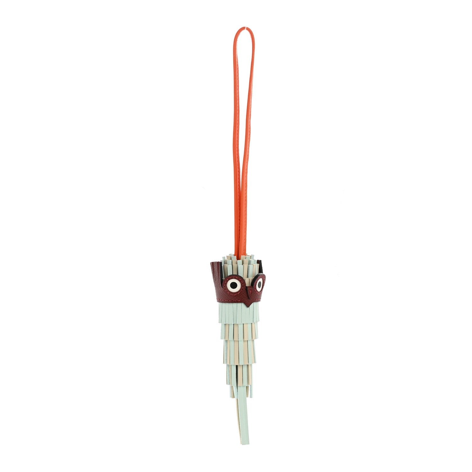 Hermes Milo Lambskin Epsom Chouette Bag Charm Vert Peppermint Clé Feu Rouge H White Black