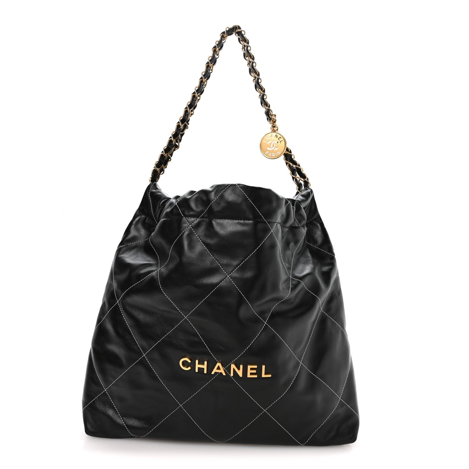 Chanel Shiny Calfskin Stitched Chanel 22 Black White