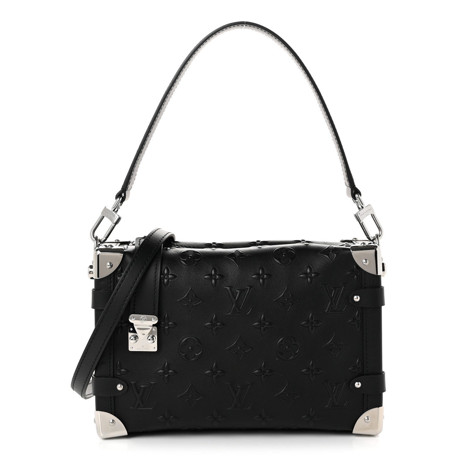 Louis Vuitton Calfskin Debossed Monogram Side Trunk Black