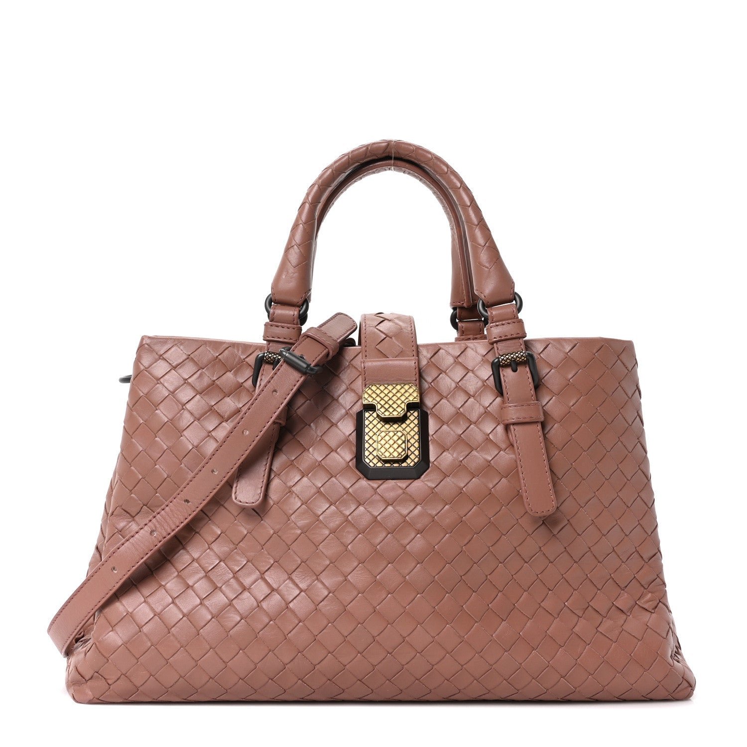 Bottega Veneta Light Calfskin Intrecciato Small Roma Deco Rose