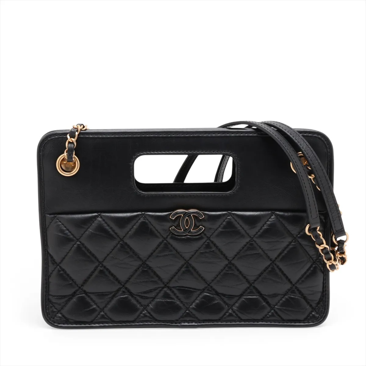 Chanel Matelasse Calfskin 2 Way Shoulder Bag Black Gold Metal Fittings random pl