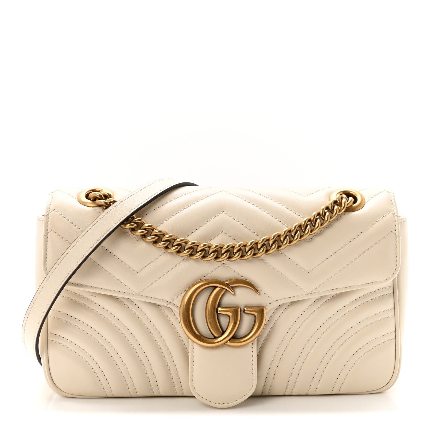 Gucci Calfskin Matelasse Small GG Marmont Shoulder Bag White