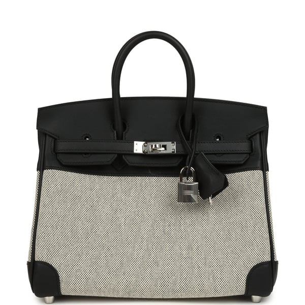 Hermes Hermes Birkin 25 Ecru and Black Toile H and Black Swift Palladium Hardware