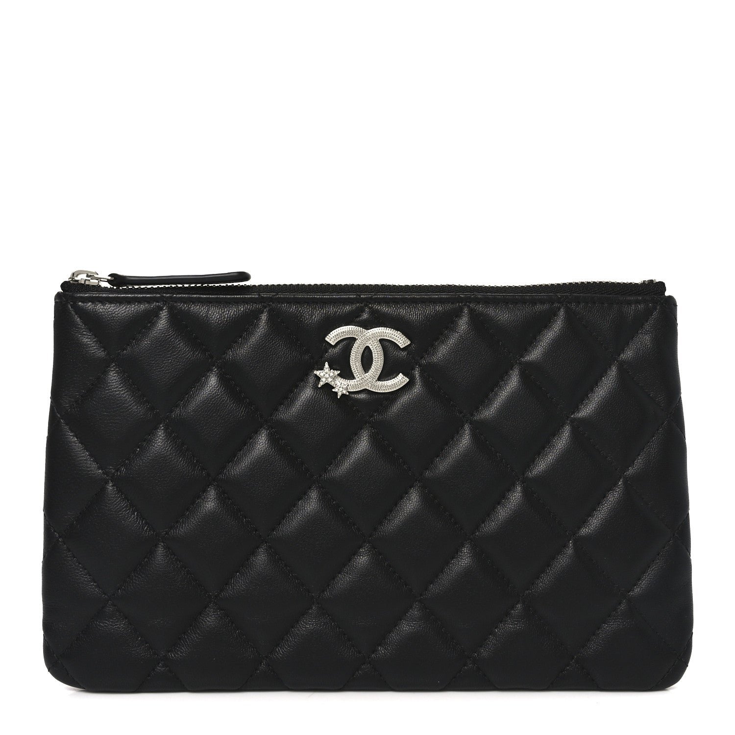 Chanel Lambskin Quilted Crystal Star Cosmetic Case Black