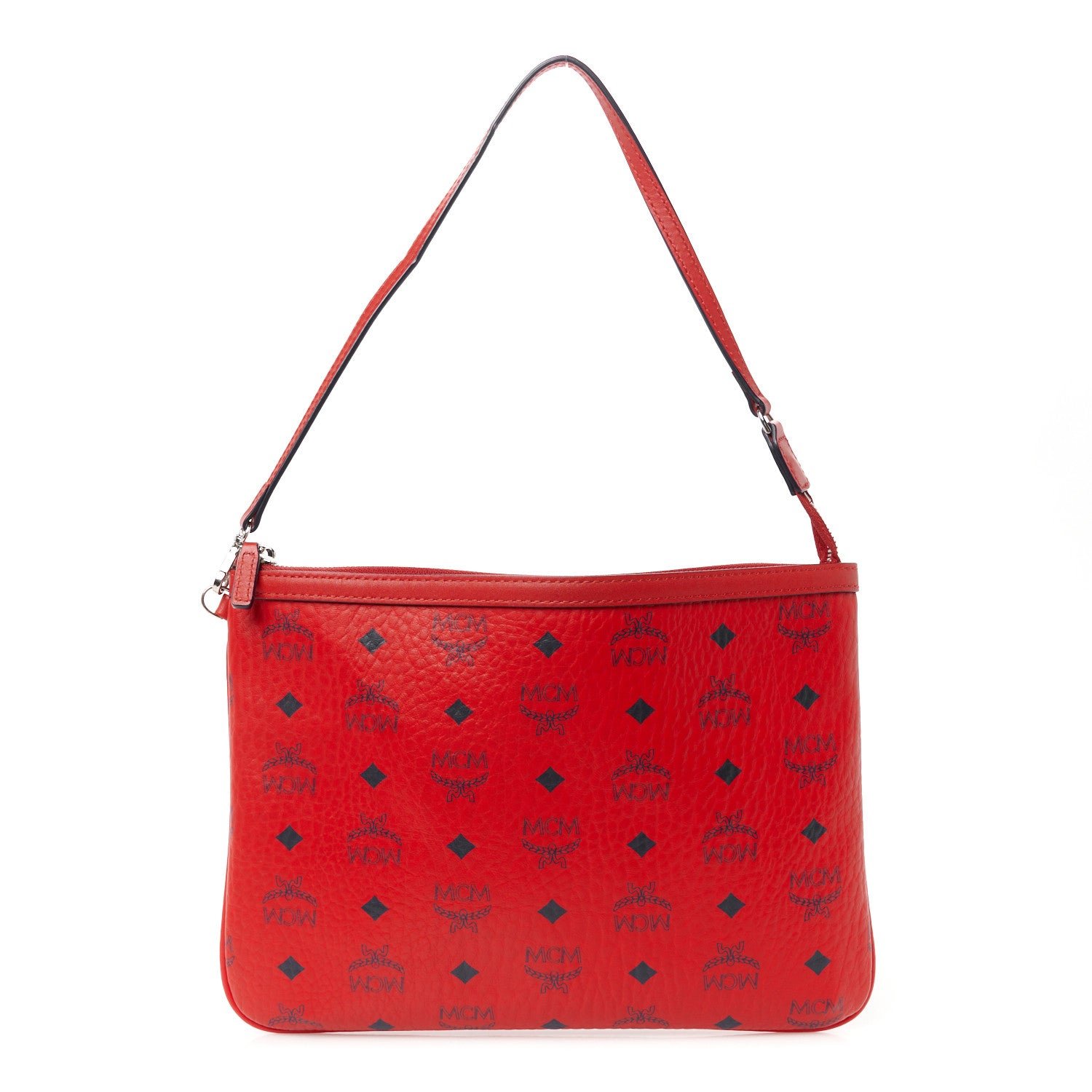 MCM Visetos Liz Shopper Tote Pouch Ruby Red