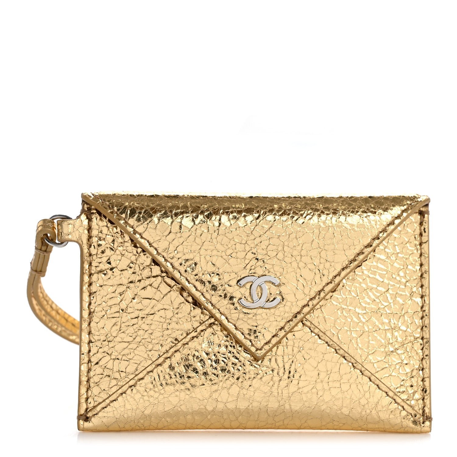 Chanel Metallic Lambskin Card Holder Bag Charm Gold