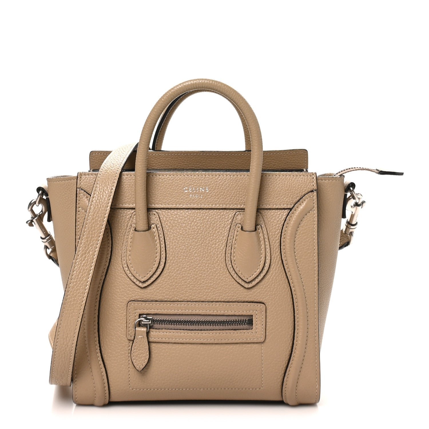 Celine Drummed Calfskin Nano Luggage Dune