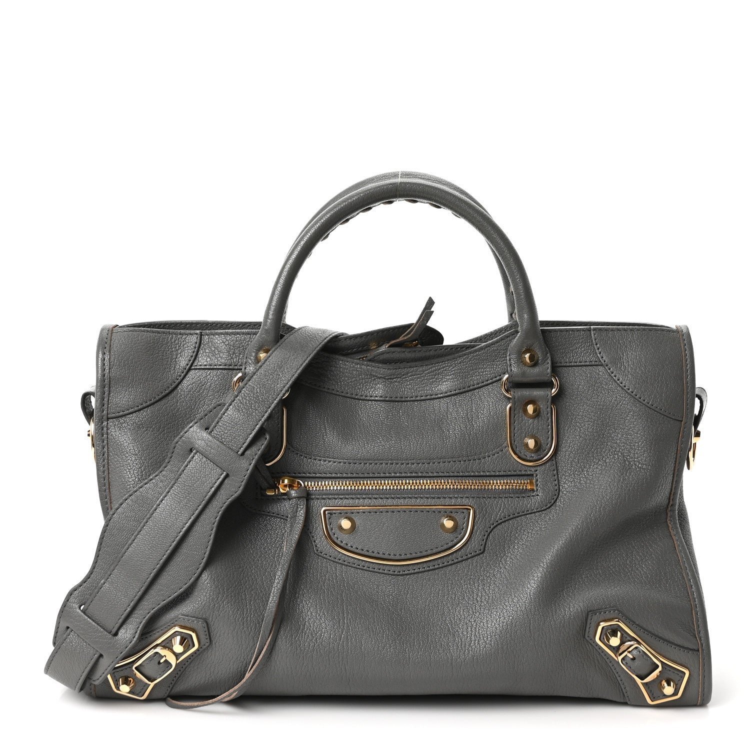 Balenciaga Chevre Gold Metallic Edge Hardware City Gris Acier