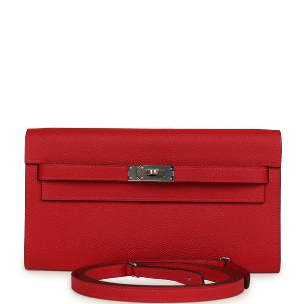 Hermes Hermes Kelly Wallet To Go Rouge Casaque Epsom Palladium Hardware