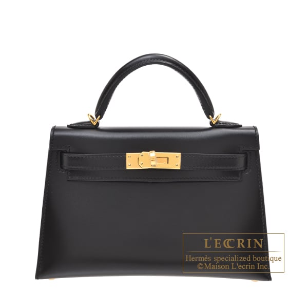 Hermes Kelly bag mini Sellier Black Box calf leather Gold hardware