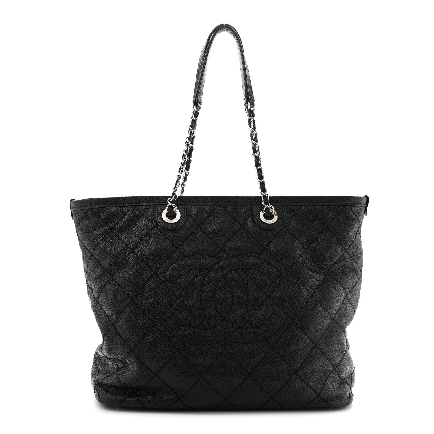 Chanel Grained Calfskin Quilted Small Daily Shopping Tote Black
