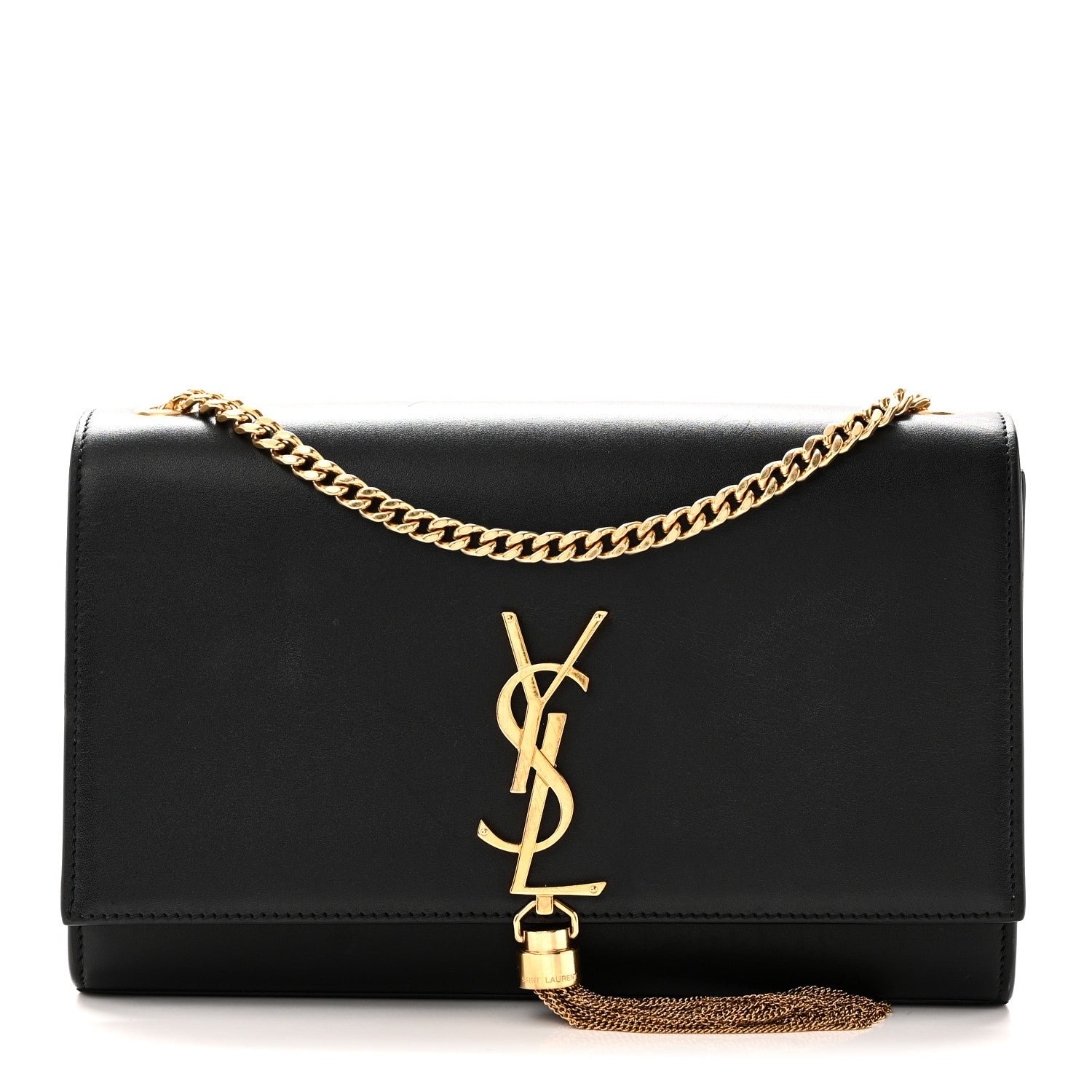 Smooth Calfskin Medium Classic Monogram Kate Tassel Satchel Black