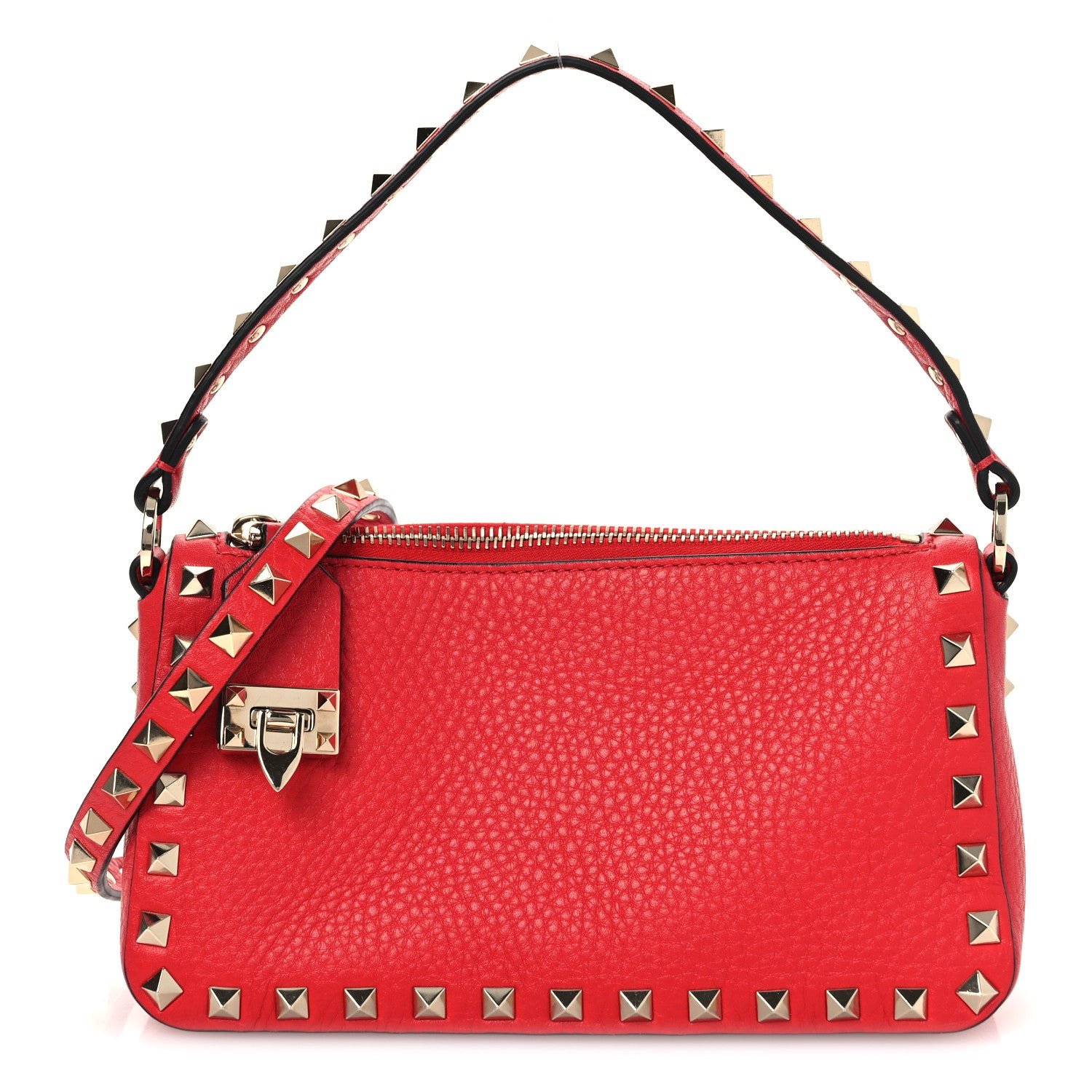Grainy Calfskin Small Rockstud Crossbody Bag Rouge Pur