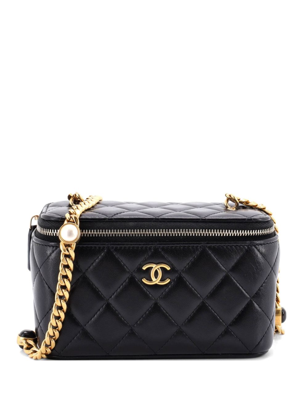 Classic Vanity Case with Resin Pearl Chain Quilted Lambskin Small clutch bag