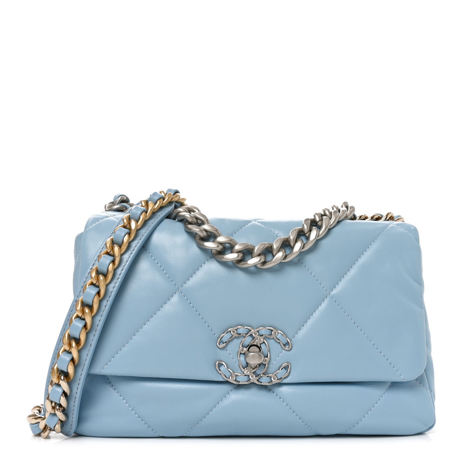 Chanel Lambskin Quilted Medium Chanel 19 Flap Light Blue Light Blue