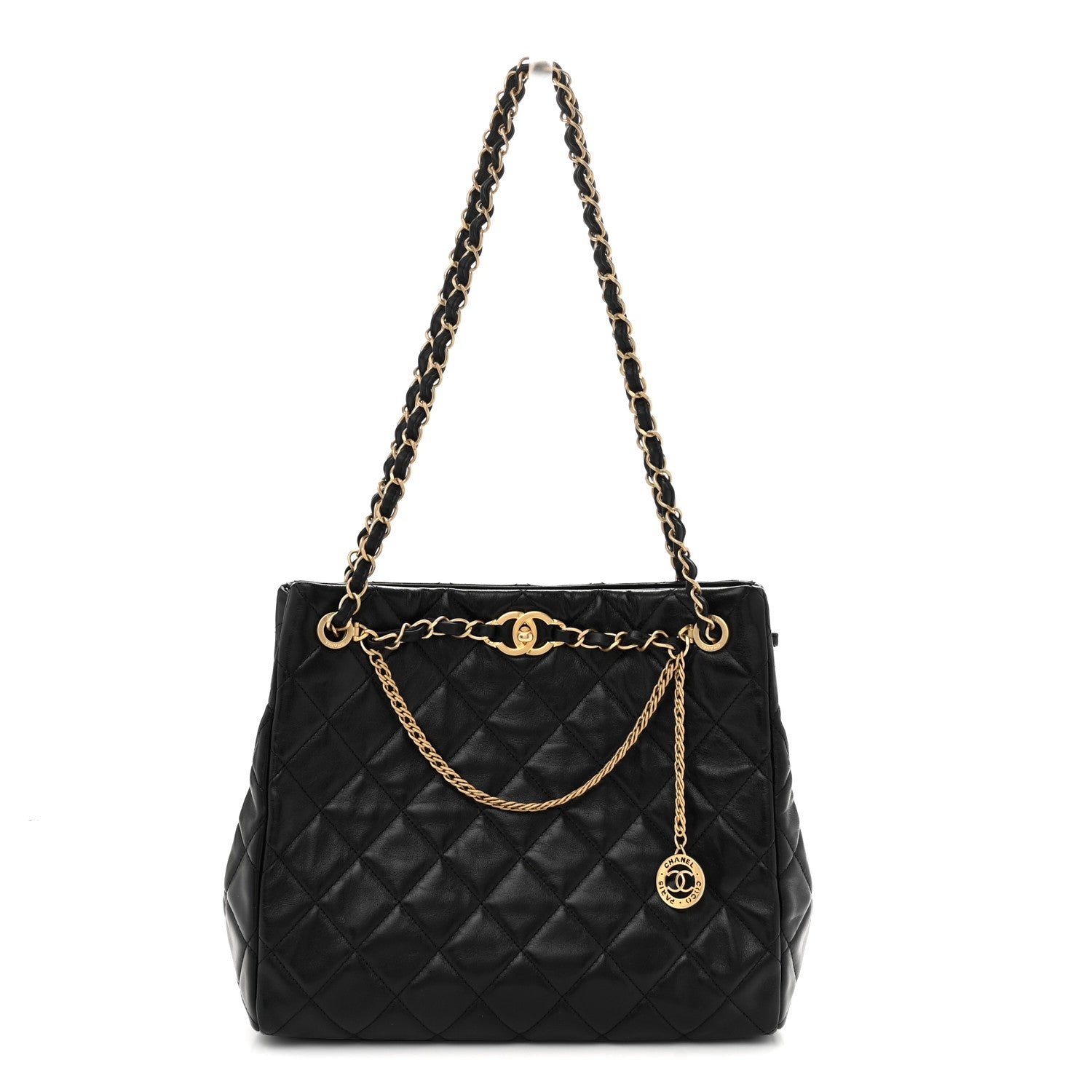 Chanel Shiny Calfskin Quilted Fancy Jewel Tote Bag Black