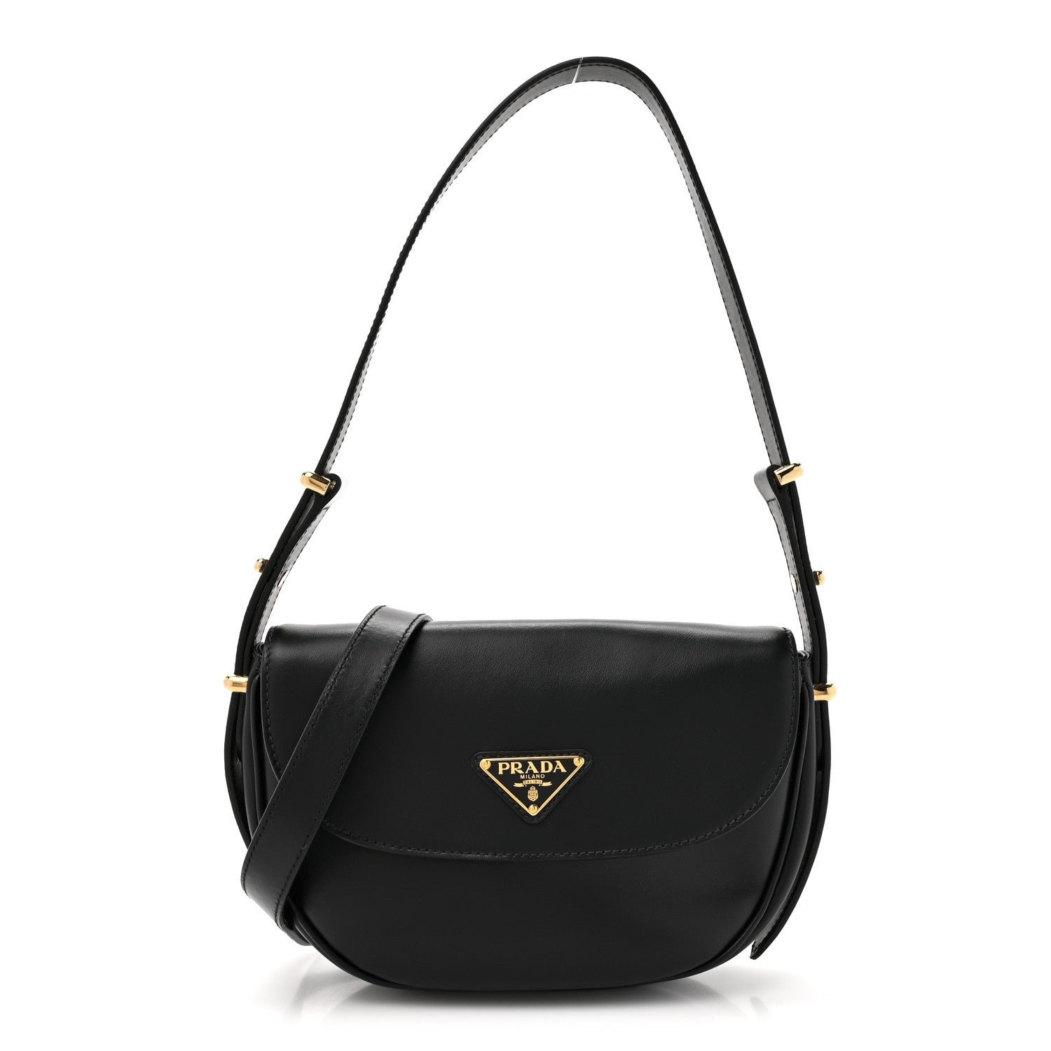 Prada Soft Calfskin Triangle Arque Flap Shoulder Bag Black