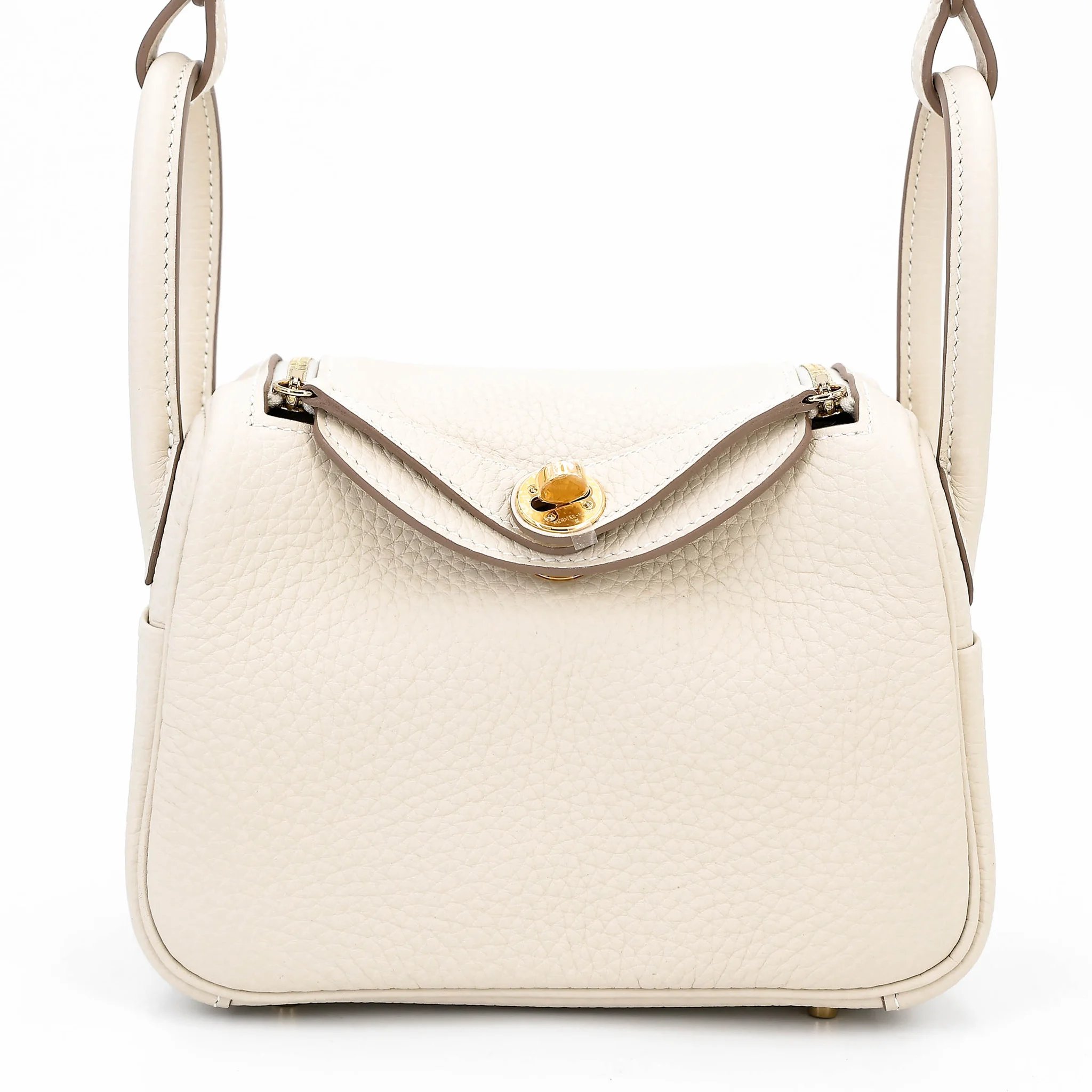 Brand New ( Rank N ) HERMÈS Mini Lindy II Craie (10) Clemence Gold hardware G (2026)