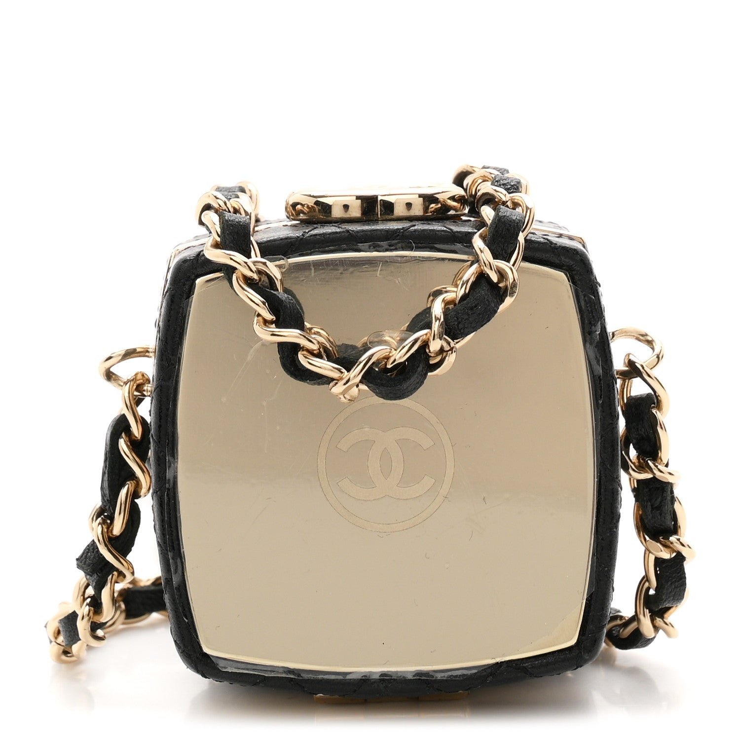 Chanel Lambskin Quilted Small Beauty Box Clutch With Chain Black