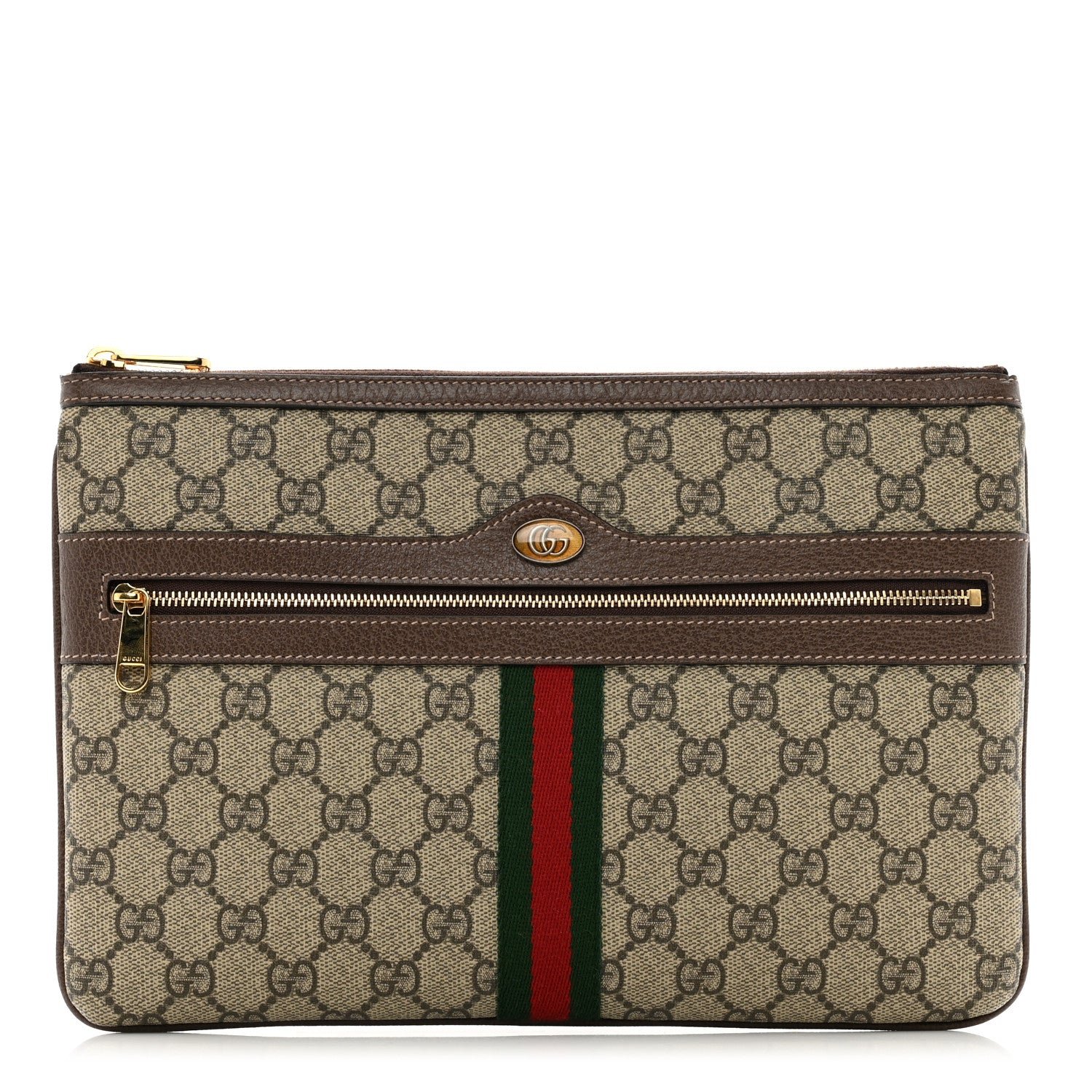 Gucci GG Supreme Monogram Large Ophidia Pouch Clutch Brown