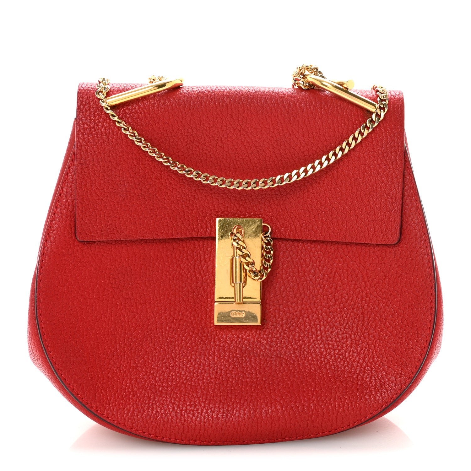 Chloe Grained Lambskin Drew Shoulder Bag Plaid Red