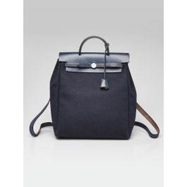 Hermes Hermes 30cm Navy Bleu Canvas/Vache Calfskin Leather Herbag PM 2-in-1 Backpack Bag