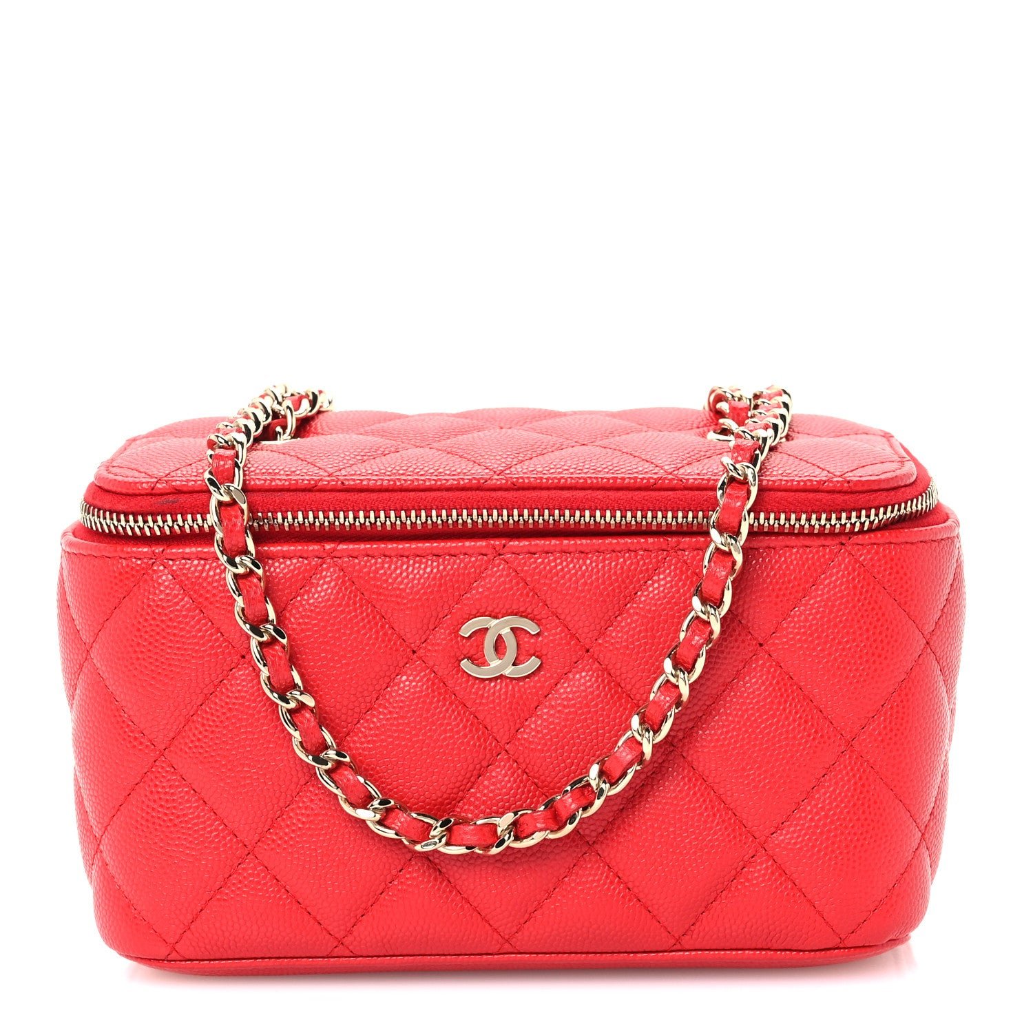 Chanel Caviar Quilted Small Vanity Case With Chain Red