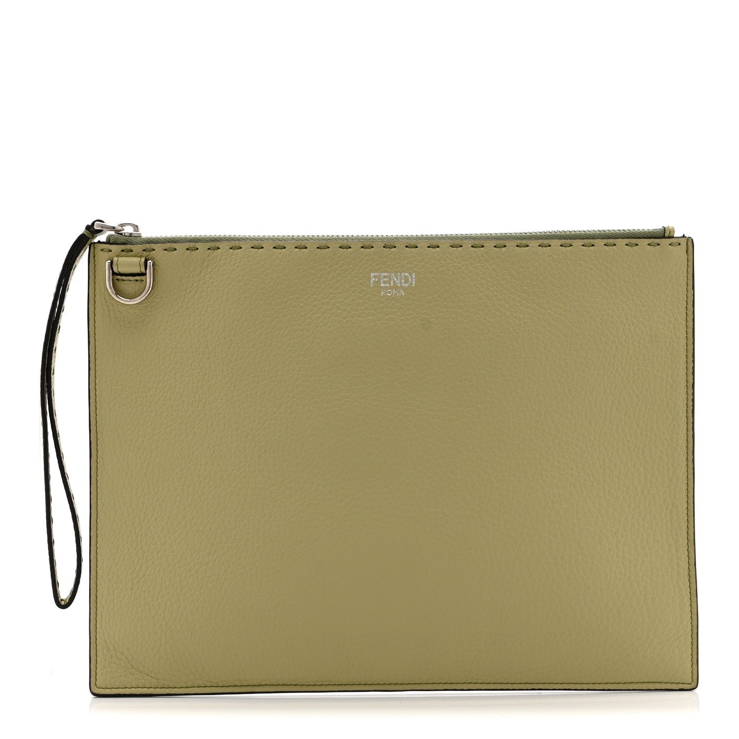 Fendi Cuoio Romano Selleria Large Flat Pouch Green Tea