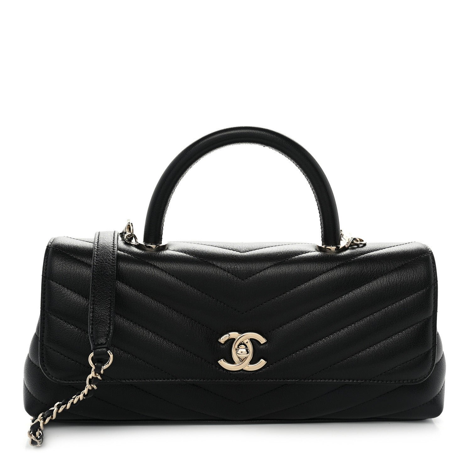 Chanel Goatskin Chevron Quilted Maxi East West Coco Handle Flap Black