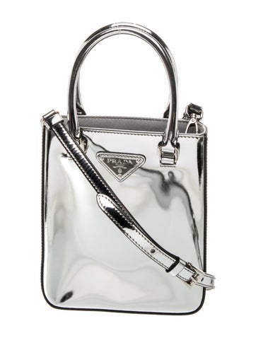 Prada Enameled Metal Triangle Top Handle Bag