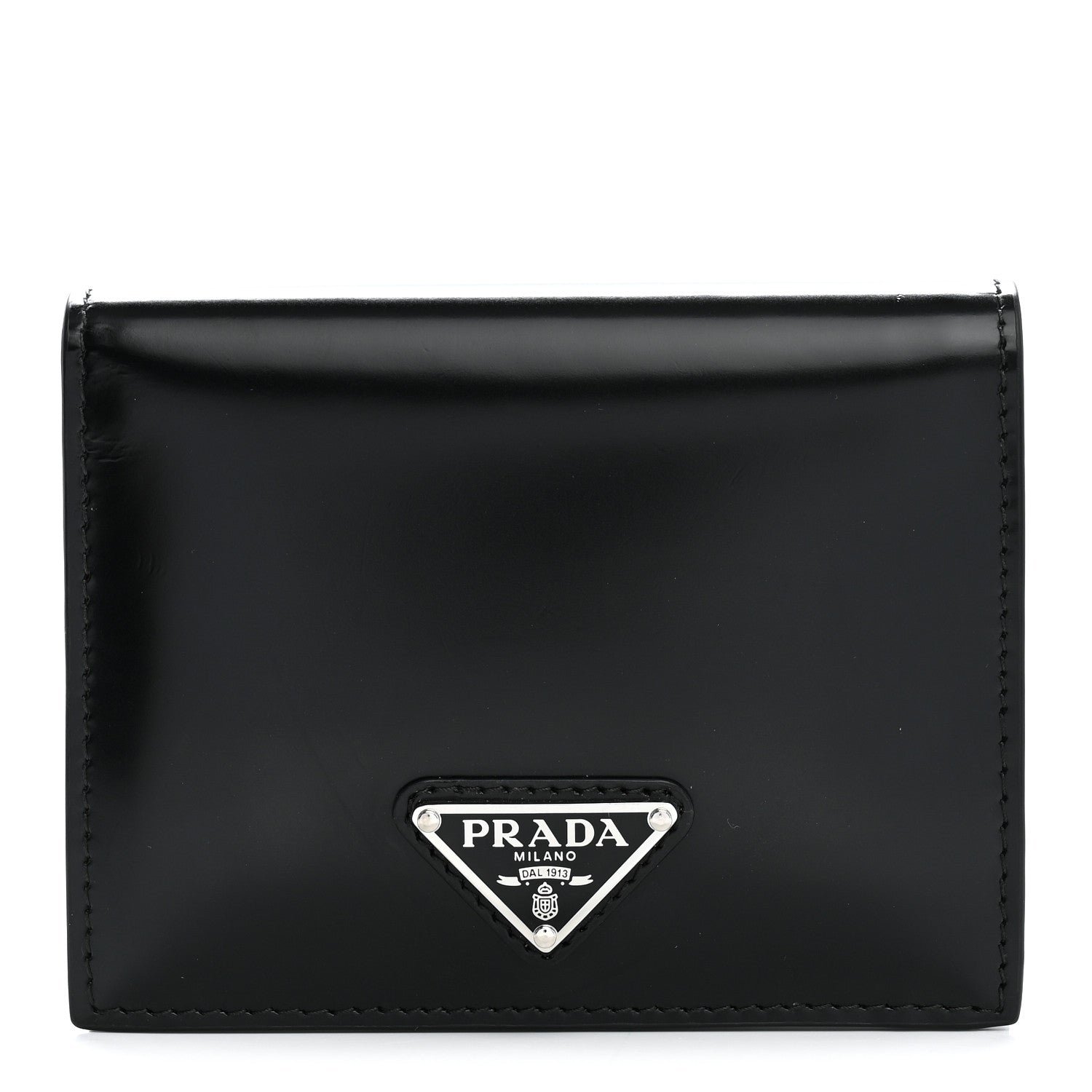 Prada Brushed Calfskin Small Triangle Bi-Fold Wallet Black
