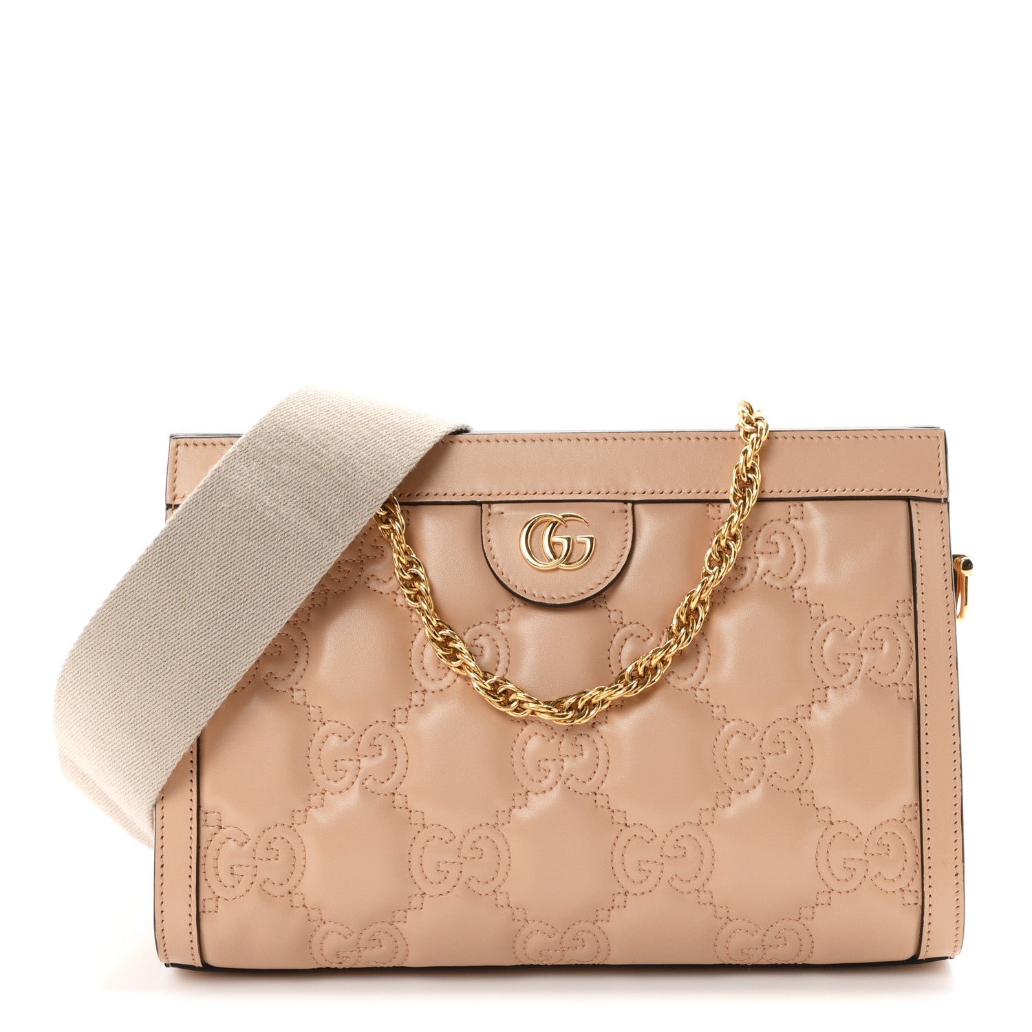 Gucci Calfskin GG Matelasse Small Slim Chain Shoulder Bag Naturale