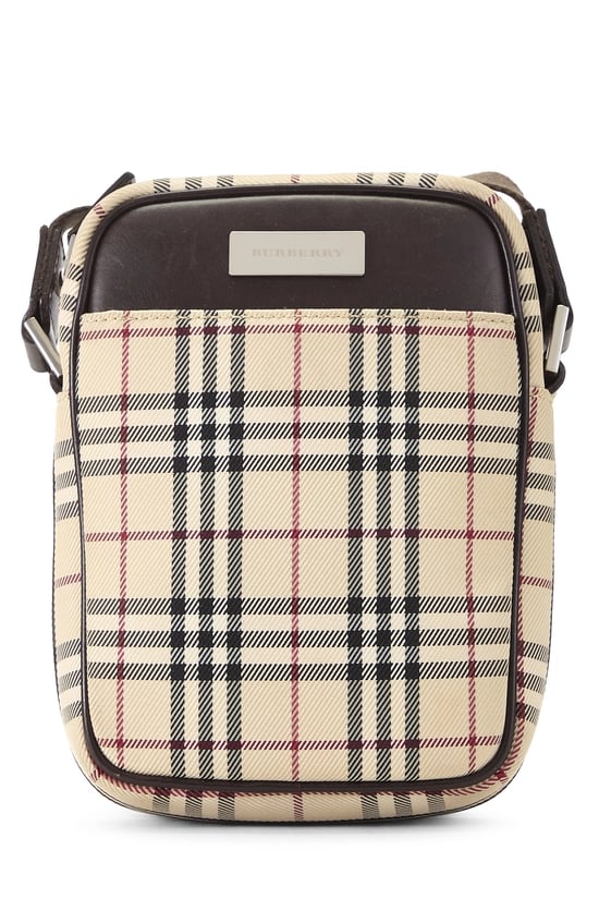 Brown Nylon House Check Vertical Camera Bag Mini