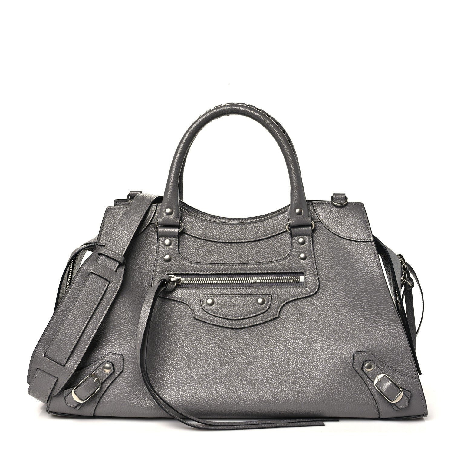 Balenciaga Grained Calfskin Neo Classic Silver Hardware Medium City Dark Grey