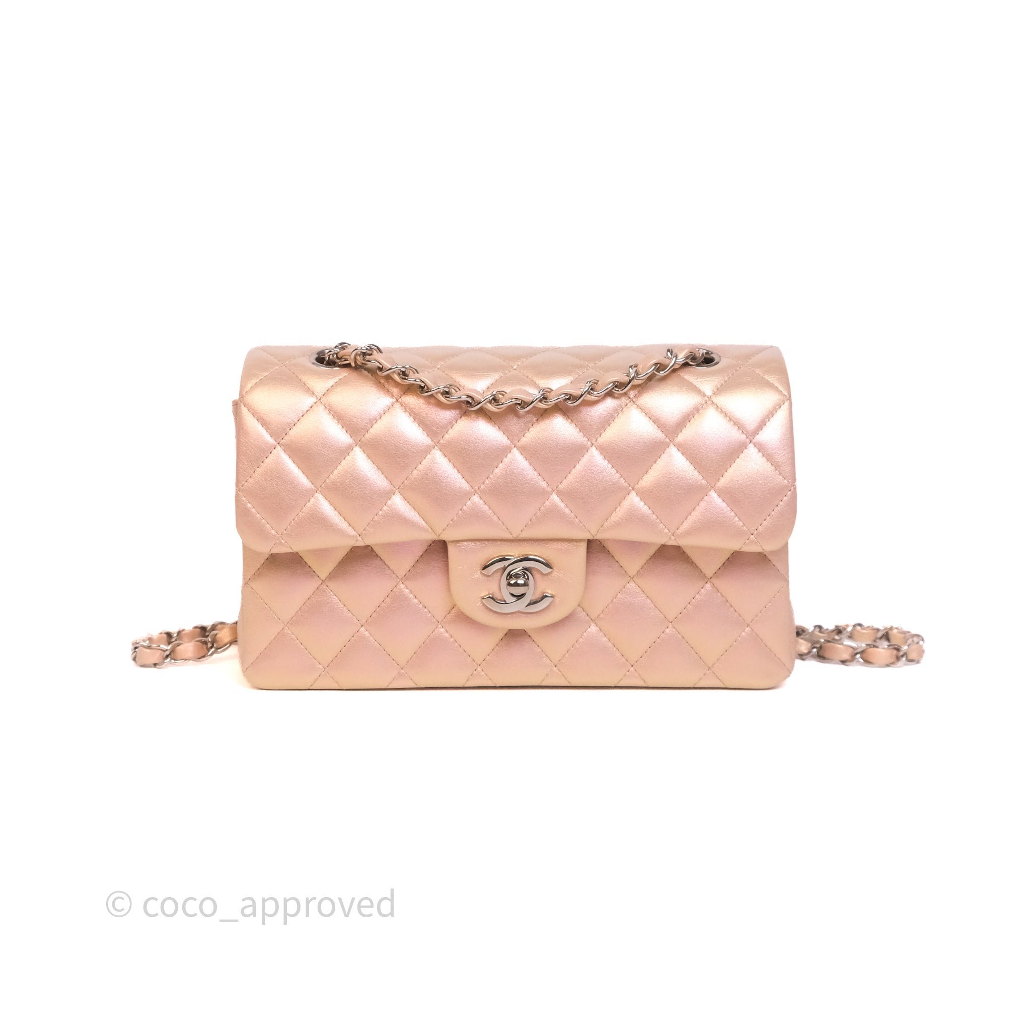 Chanel Small Classic Flap Quilted Iridescent Pink Lambskin Silver Hardware