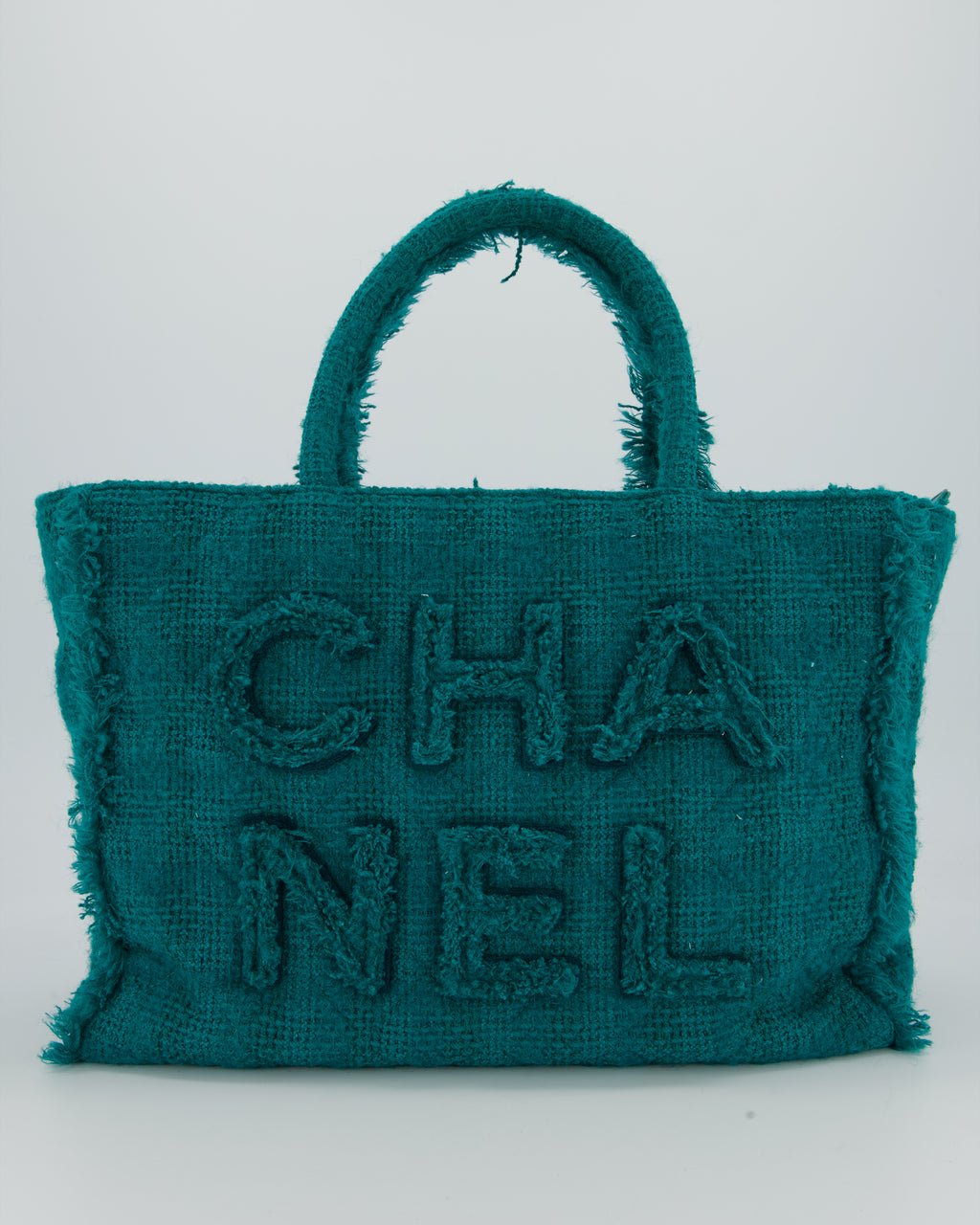 Chanel Turquoise Tweed Tote Bag with Chanel Logo Details