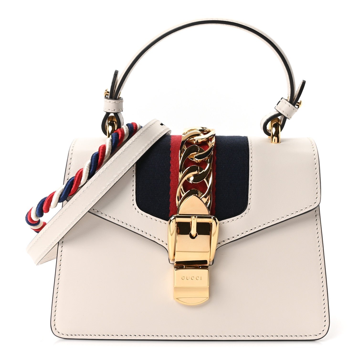 Gucci Calfskin Mini Sylvie Top Handle Bag White
