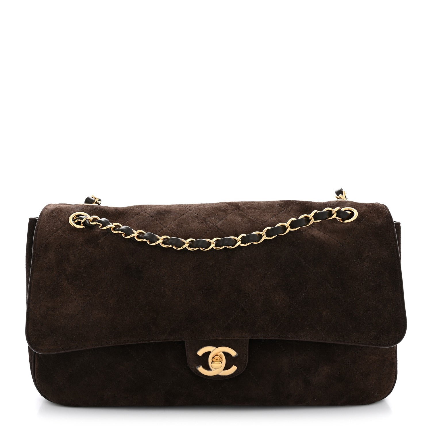 Suede Calfskin Small Souplissimo Maxi Flap Dark Brown