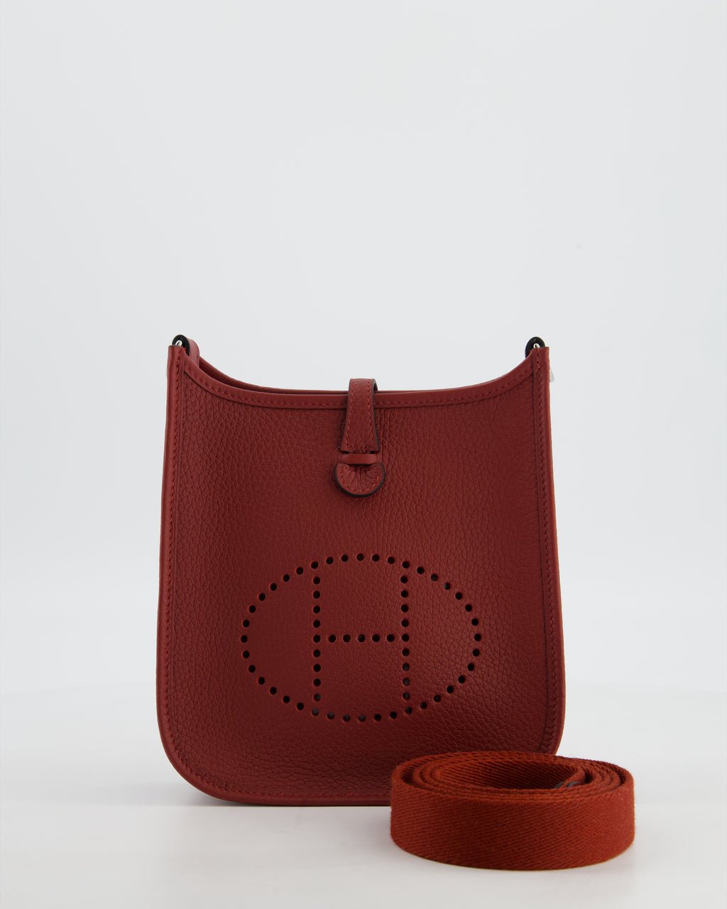 Hermes Hermès Mini Evelyne Bag in Rouge H in Clemence Leather with Palladium Hardware