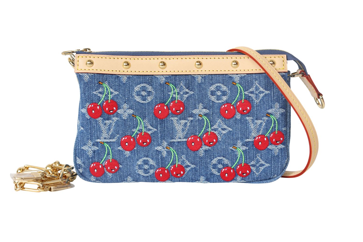 Louis Vuitton Louis Vuitton X TM Murakami Cherries Pochette Accessoires, Monogram Denim Canvas with Gold Hardware, New in Box WA001