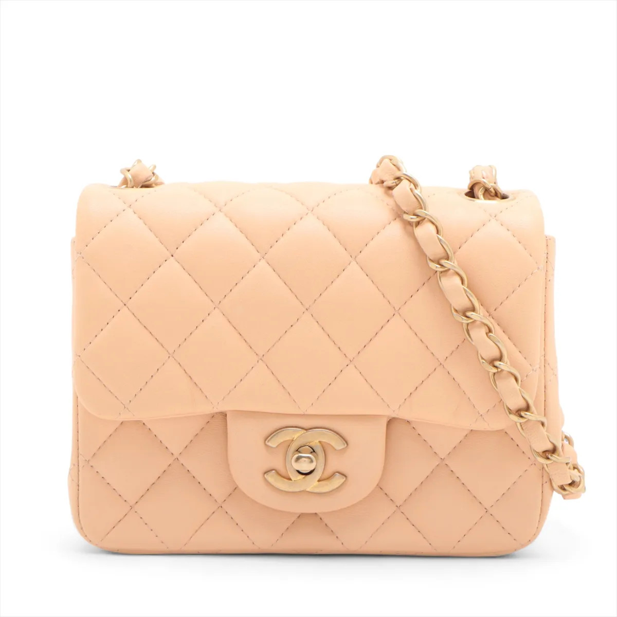 Chanel Minimatrasse 17 Lambskin Single Flap Single Chain Bag Beige Gold Metal Fi