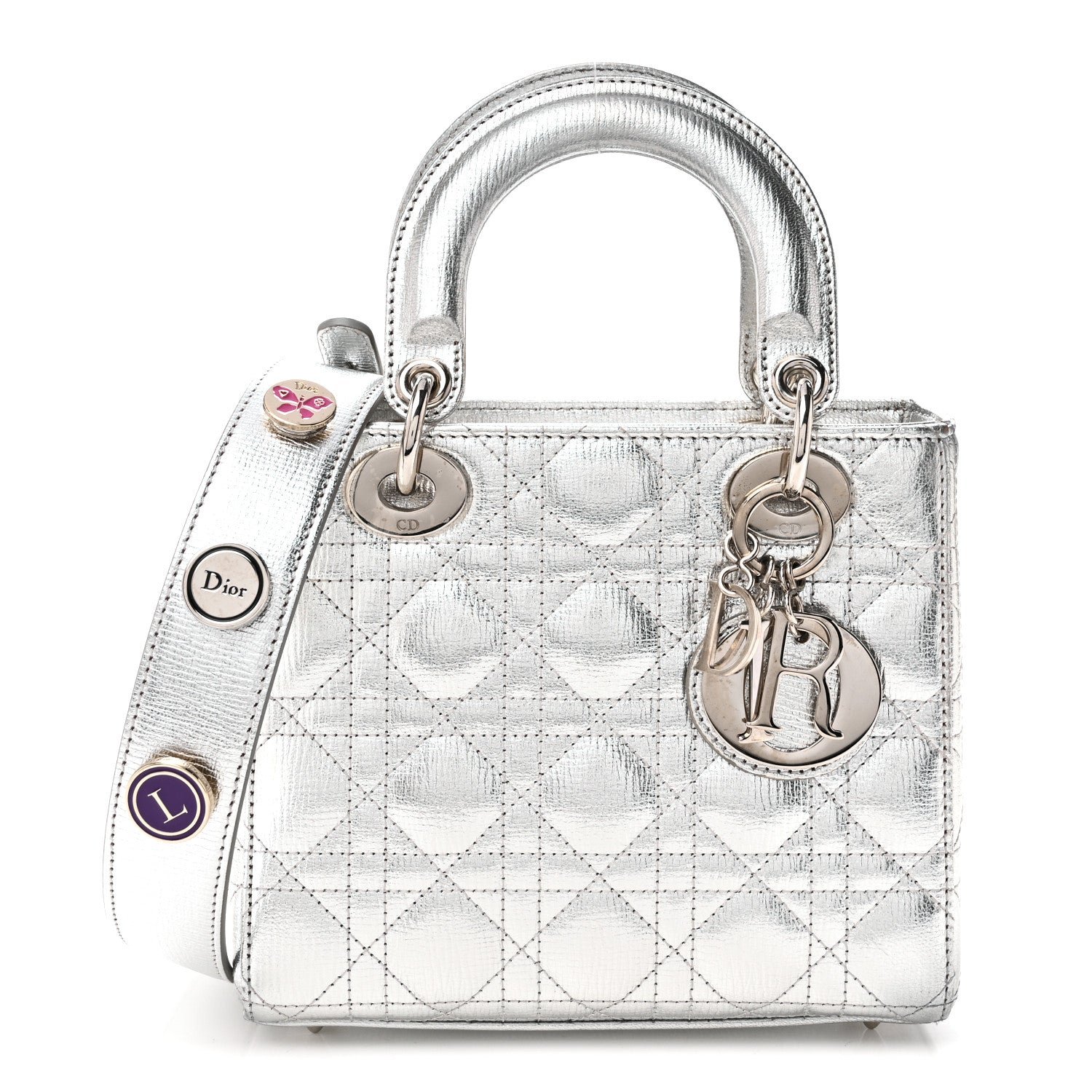 Christian Dior Metallic Grained Calfskin Cannage Small My ABCDior Lady Dior Silver