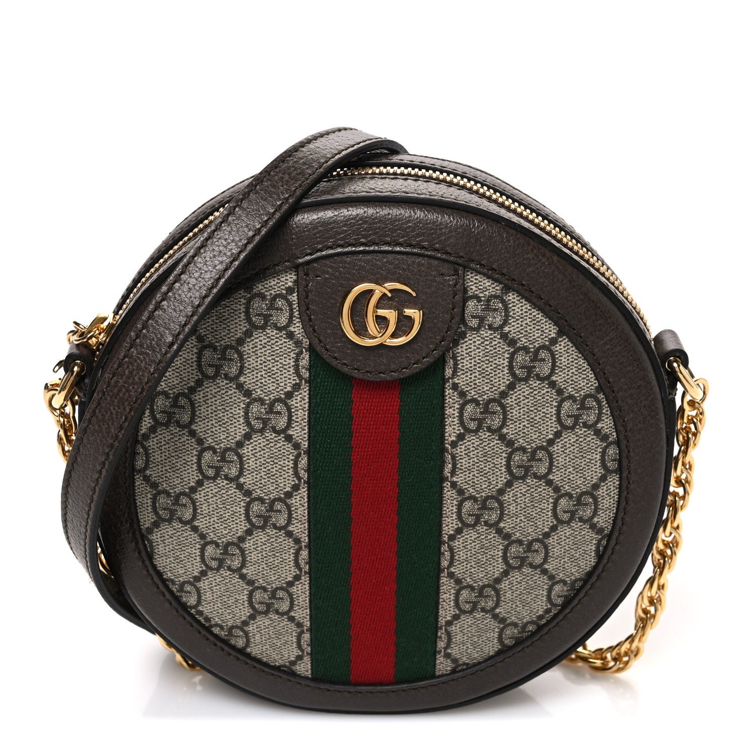 Gucci GG Supreme Monogram Web Mini Ophidia Round Shoulder Bag Brown