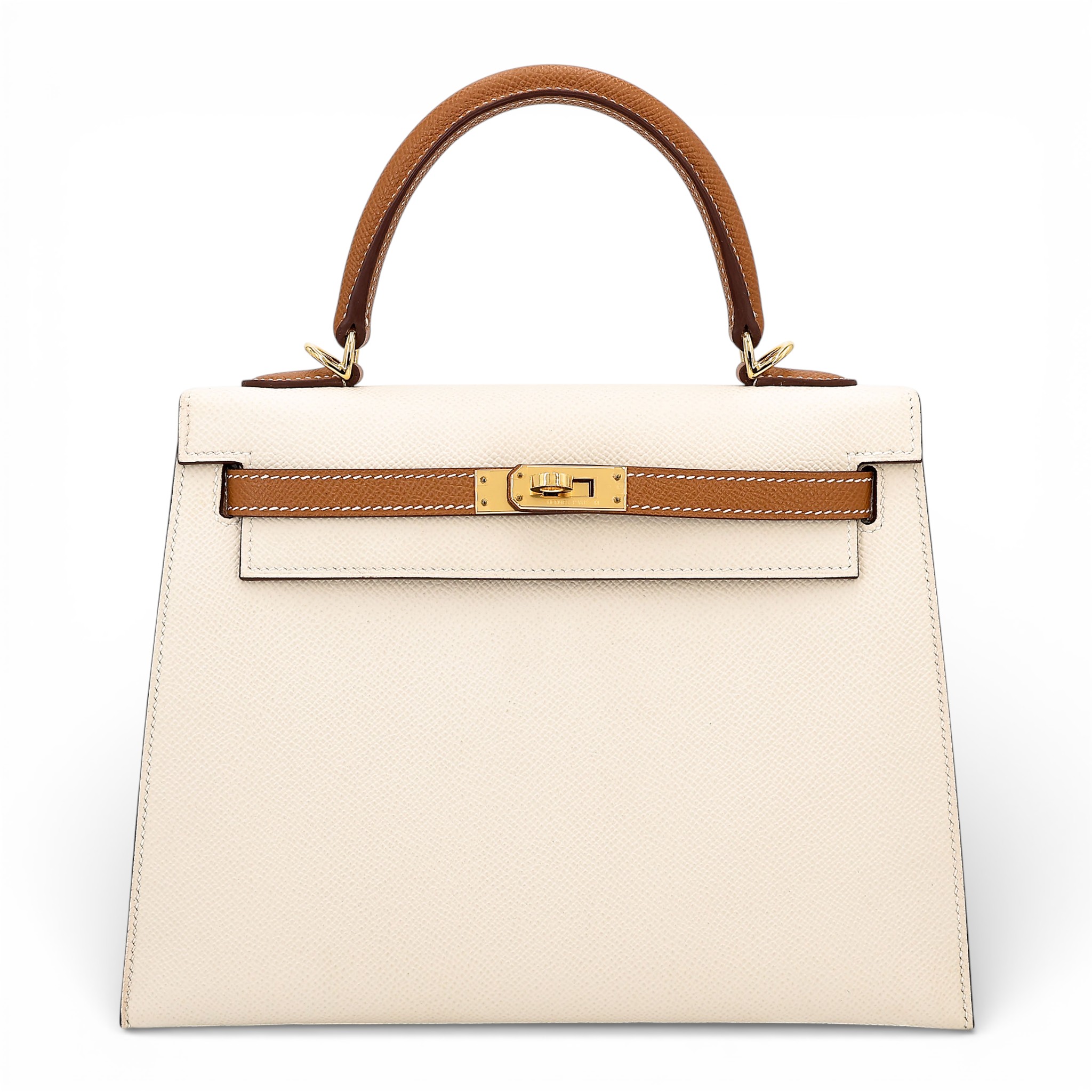 Excellent ( Rank SA ) HERMÈS Kelly 25 HSS Sellier Craie (10) Gold (37) Epsom Gold hardware Y (2020)