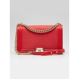 Chanel Red Cube Embossed Lambskin Leather New Medium Boy Bag