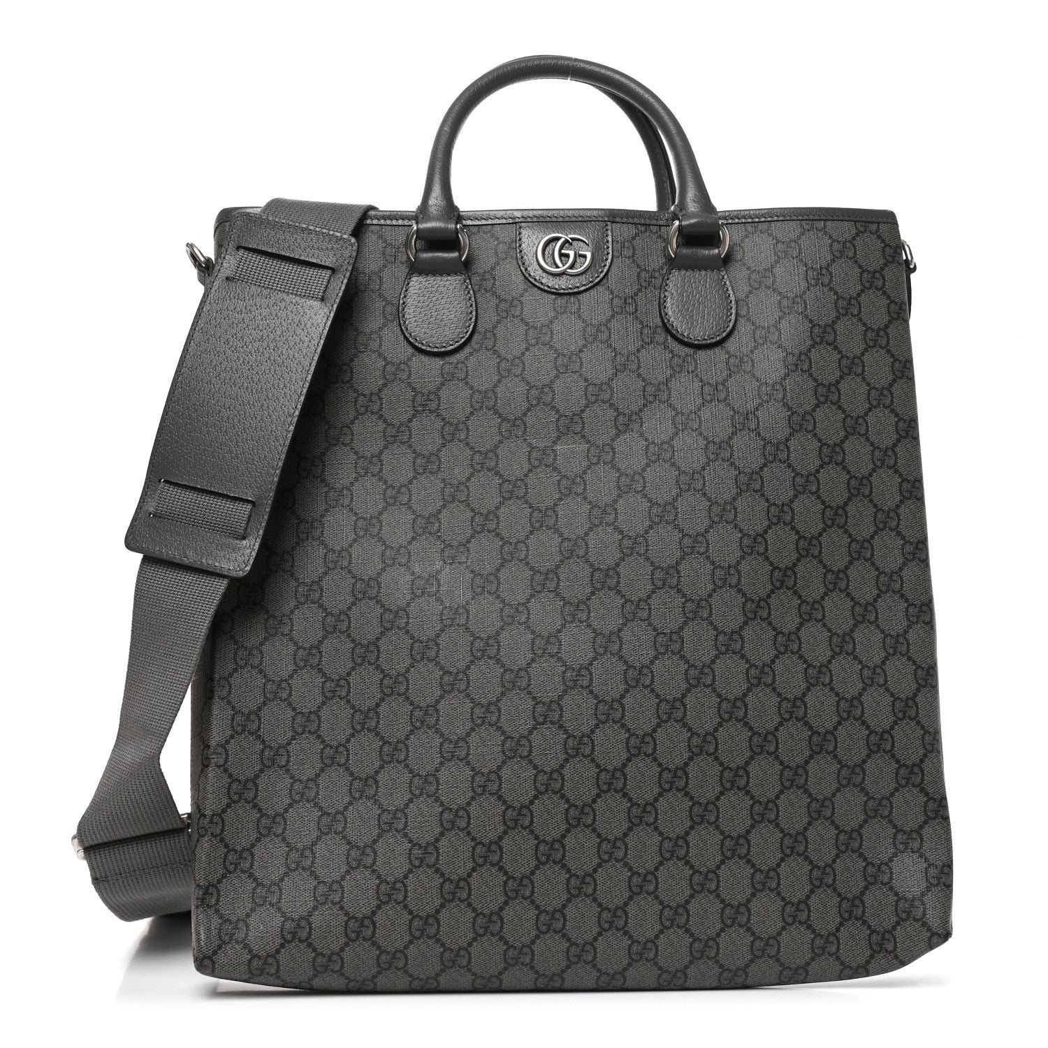 Gucci GG Supreme Monogram Textured Dollar Calfskin Ophidia Tote Grey Black Graphite Grey