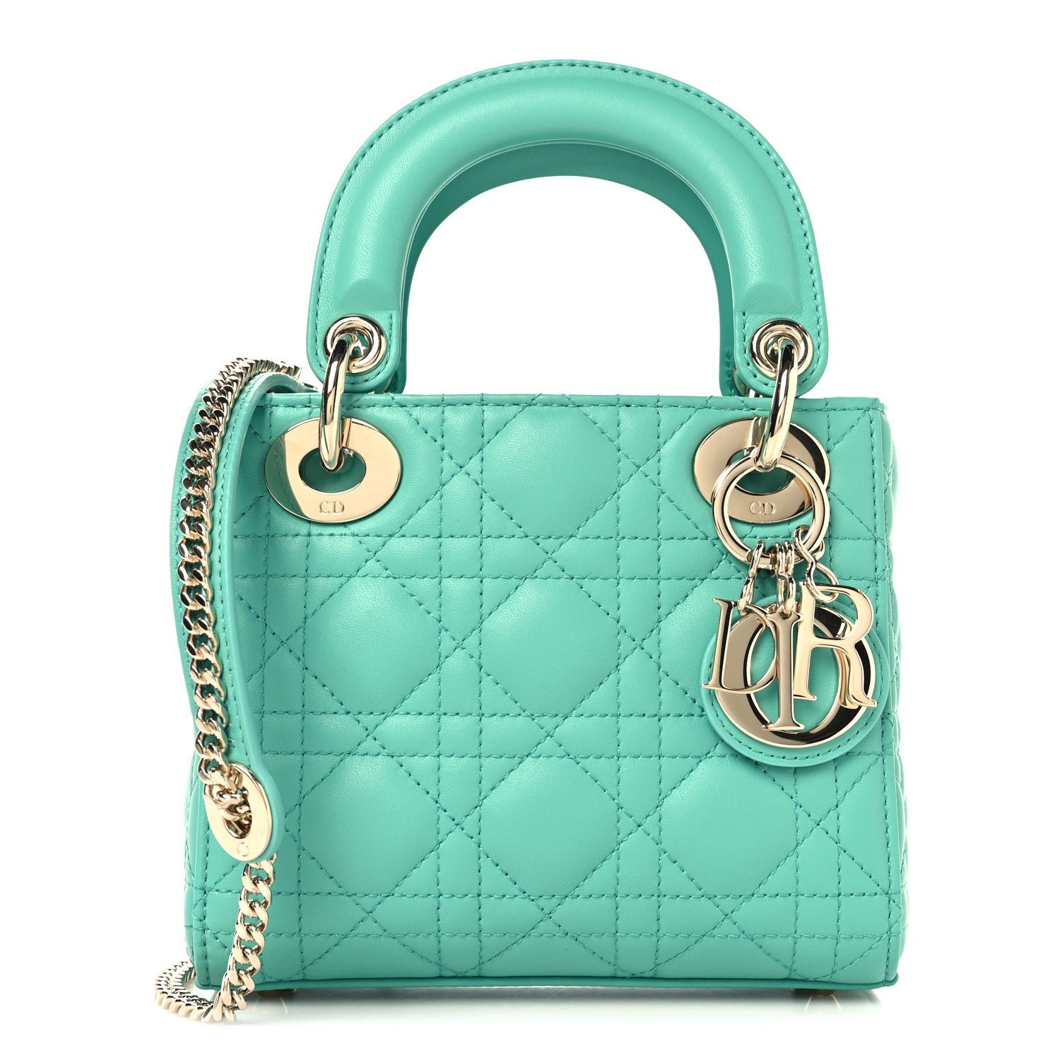 Christian Dior Lambskin Cannage Mini Lady Dior Cobalt Green