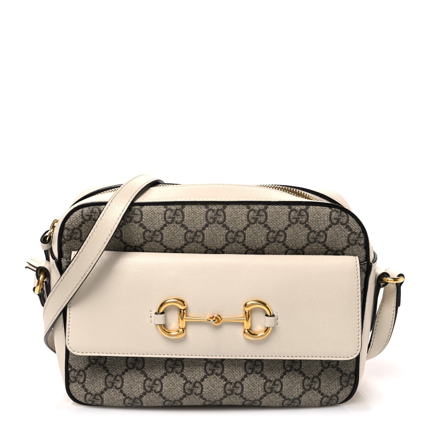 Gucci GG Supreme Monogram Small Horsebit 1955 Shoulder Bag Beige Mystic White