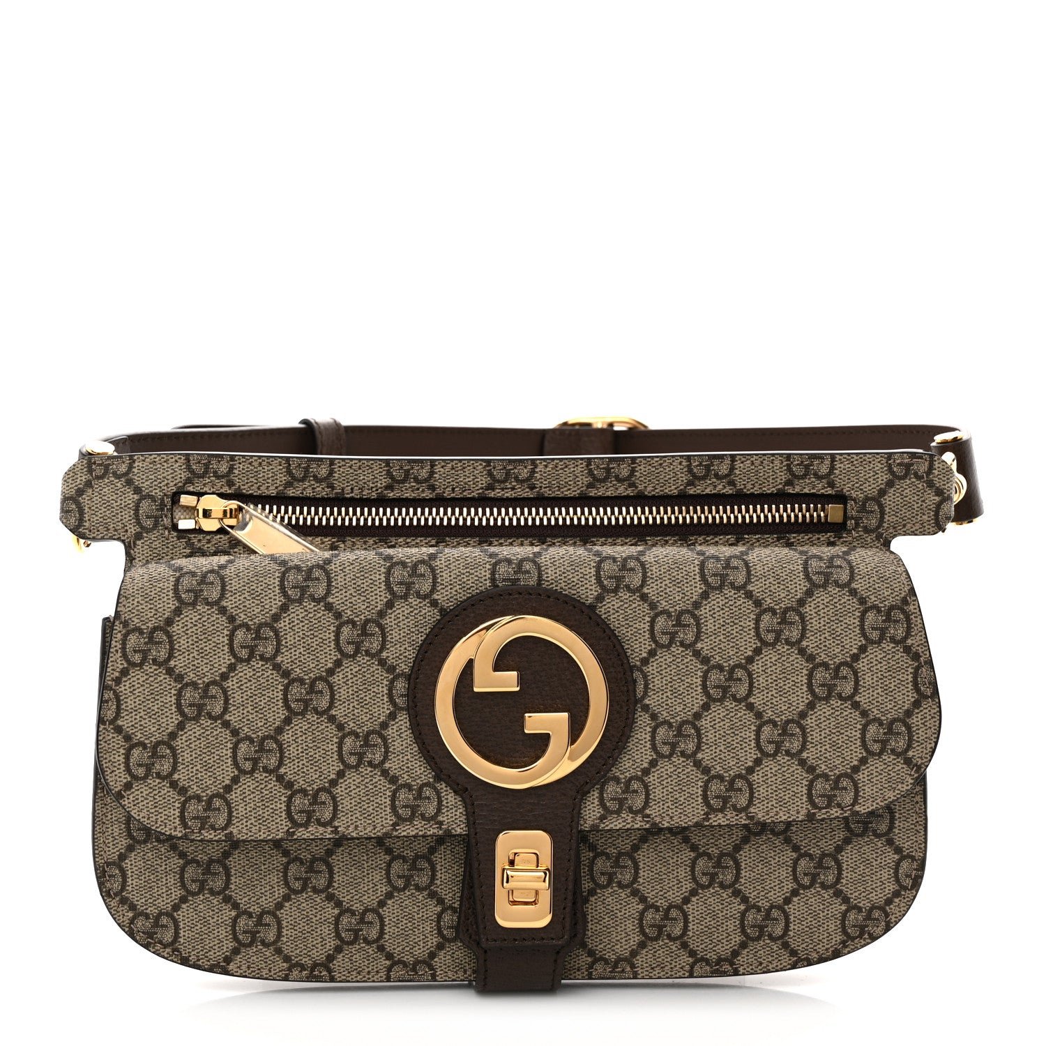 Gucci GG Supreme Monogram Textured Dollar Calfskin Blondie Belt Bag Beige Ebony New Acero